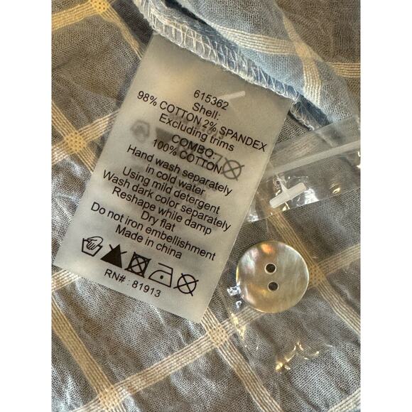 NWT Plenty by Tracy Reese Embroidered Plaid Blouse blue & white size 2X - Picture 12 of 12